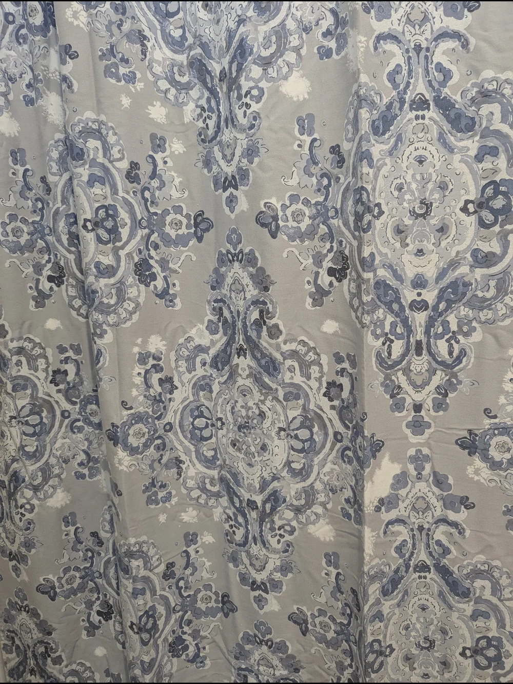 Blue Damask Shower Curtain in Gray and Navy - Classic Bathroom Look